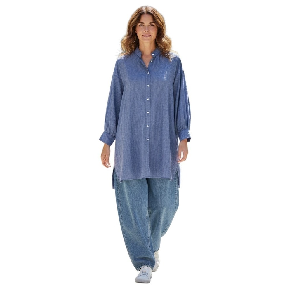 Gallego Desportes France Seersucker Oversized Women's size Medium Lagenlook Top